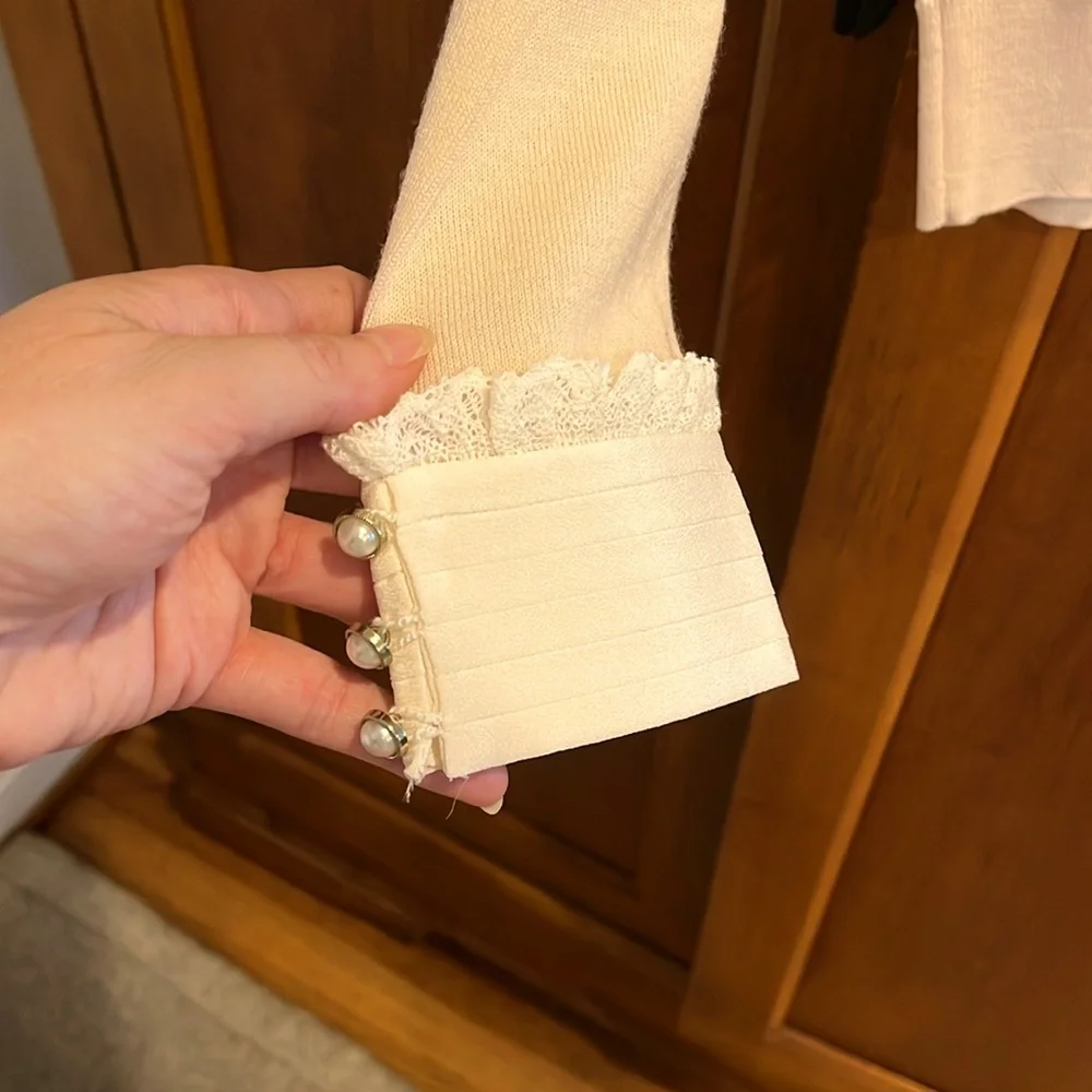 NWT Sandro Gorgeous Wool & Silk High Neck Knit Pearl Cuff sz 2/M - Picture 2 of 6